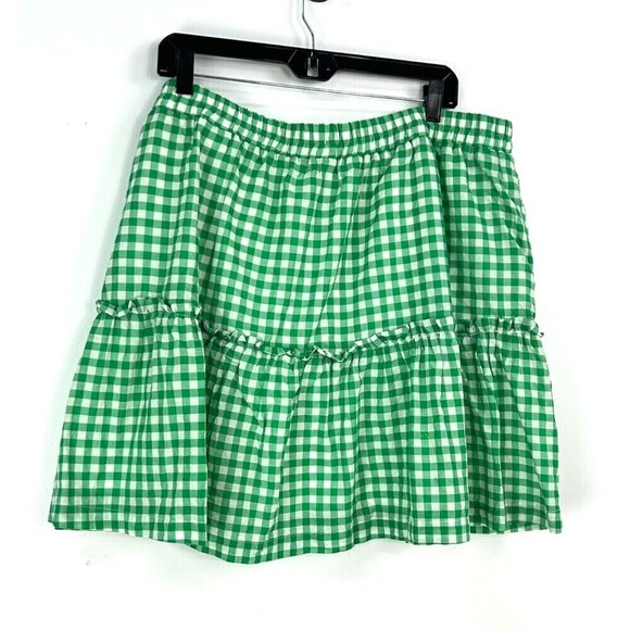 Draper James RSVP Sz XXL Green White Gingham Checker Tiered A Line Mini Skirt T2 - Picture 1 of 11